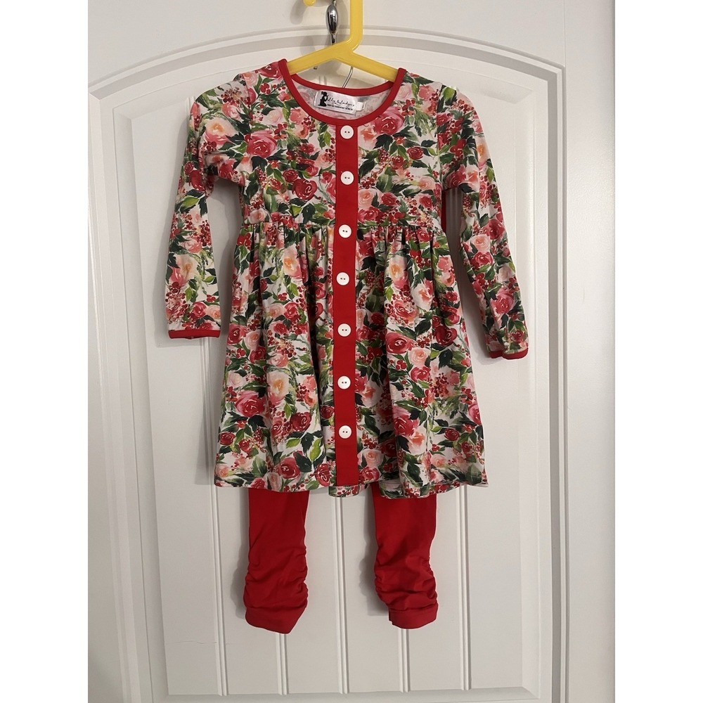Lily & Londyns Girls Floral Ruffle Size 4T Dress Christmas Tunic Shirt Pants 096
